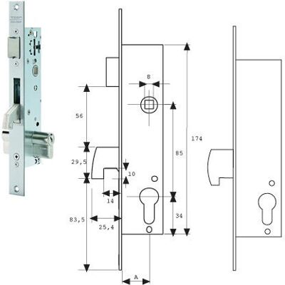 Cerradura Tesa 2241-20-3ai Acero - Cerradura de puerta Cerradura Tesa 2241-20-3ai Acero - Cerradura de puerta