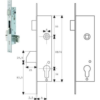 Cerradura Tesa 2219/20/3ai - Acero Inoxidable - Cilindro 30x10 Cerradura Tesa 2219/20/3ai - Acero Inoxidable - Cilindro 30x10