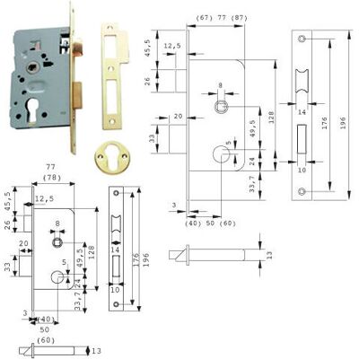 Cerradura Tesa 2010-hl/40 Reversible para puertas de madera Cerradura Tesa 2010-hl/40 Reversible para puertas de madera