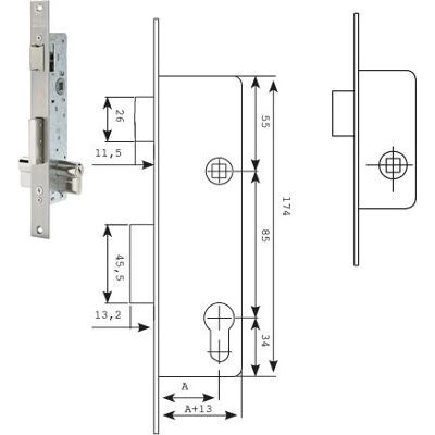 Tesa 2215/28/ai Deurslot - Versterkte schuifhendel - Reversibel slot Tesa 2215/28/ai Deurslot - Versterkte schuifhendel - Reversibel slot