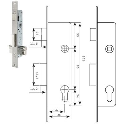 Serrure Tesa 2210/38/ssi Poignée coulissante renforcée - Verrou de porte Serrure Tesa 2210/38/ssi Poignée coulissante renforcée - Verrou de porte