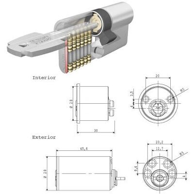 Tesa cylinder bezpieczeństwa - 30/45mm - Niklowana mosiądź - Anti-bump - EN1303 Tesa cylinder bezpieczeństwa - 30/45mm - Niklowana mosiądź - Anti-bump - EN1303