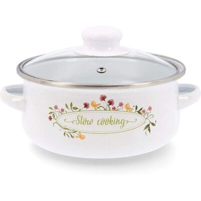 Casseruola in acciaio smaltato con coperchio in vetro - 18 cm Casseruola in acciaio smaltato con coperchio in vetro - 18 cm