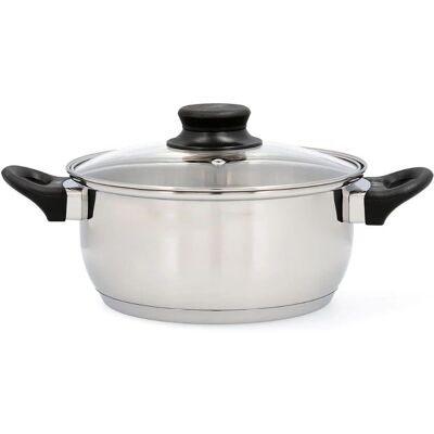 Casserole en acier inoxydable Quid Habitat 22 cm avec couvercle en verre Casserole en acier inoxydable Quid Habitat 22 cm avec couvercle en verre