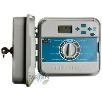 Programador de riego eléctrico Hunter Pro-C exterior, base a 4 estaciones Programador de riego eléctrico Hunter Pro-C exterior, base a 4 estaciones