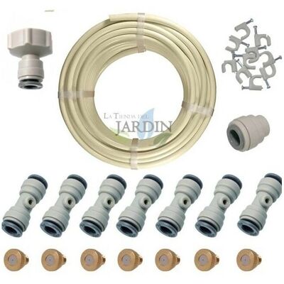Suinga - Kit di Nebulizzazione - Tubo da 10m, 7 T automatici, 7 ugelli, 1 tappo, Adattatore rubinetto 3/4" a 3/8" Suinga - Kit di Nebulizzazione - Tubo da 10m, 7 T automatici, 7 ugelli, 1 tappo, Adattatore rubinetto 3/4" a 3/8"