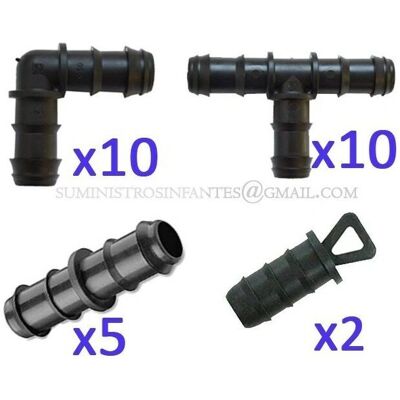 Kit di irrigazione a goccia 16mm SUINGA - 10 gocce di tè, 10 gomiti, 5 collegamenti - Nero Kit di irrigazione a goccia 16mm SUINGA - 10 gocce di tè, 10 gomiti, 5 collegamenti - Nero