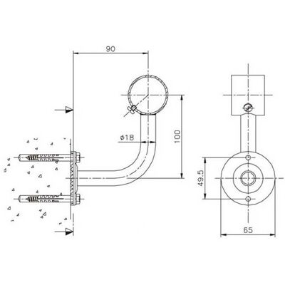 Suinga Edelstahl Handlaufhalter 90° für Betonkübel - Handlaufstütze Suinga Edelstahl Handlaufhalter 90° für Betonkübel - Handlaufstütze