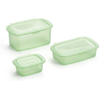 Lékué Set aus 3 wiederverwendbaren Silikon-Behältern - Grün Lékué Set aus 3 wiederverwendbaren Silikon-Behältern - Grün