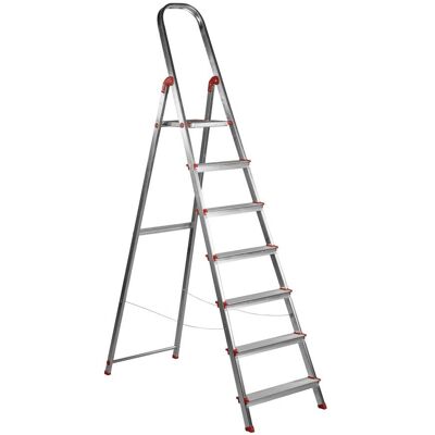 Escalera Rolser UNI005 - 7 Peldaños Aluminio, Rojo Escalera Rolser UNI005 - 7 Peldaños Aluminio, Rojo