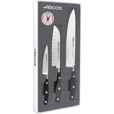 Arcos Série Riviera - Set de Couteaux de Cuisine 3 pièces - Lame en acier inoxydable forgé NITRUM Noir Arcos Série Riviera - Set de Couteaux de Cuisine 3 pièces - Lame en acier inoxydable forgé NITRUM Noir