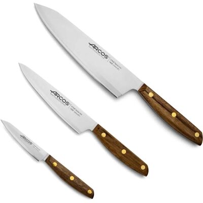 Ensemble Nordika d'Arcos - 3 Couteaux de cuisine - Acier inoxydable - Manche en bois Ensemble Nordika d'Arcos - 3 Couteaux de cuisine - Acier inoxydable - Manche en bois