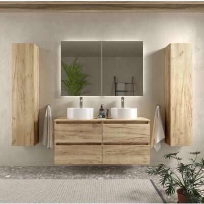 Conjunto de baño Salgar Bequia con 4 cajones, encimera y 2 lavabos cerámicos Conjunto de baño Salgar Bequia con 4 cajones, encimera y 2 lavabos cerámicos