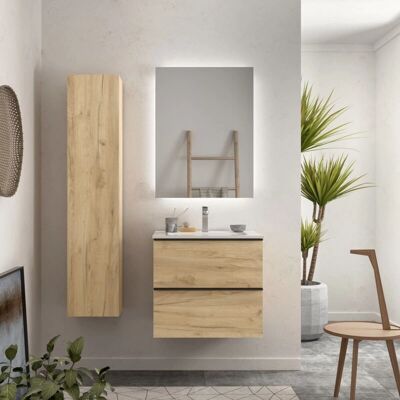Mueble de baño Nabua 60 cm Roble con lavabo de porcelana - Negro mate Mueble de baño Nabua 60 cm Roble con lavabo de porcelana - Negro mate