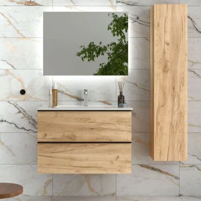 Salgar Mueble de baño Nabua 80 cm - Roble, Cajones con cierre suave, Lavabo de porcelana Salgar Mueble de baño Nabua 80 cm - Roble, Cajones con cierre suave, Lavabo de porcelana