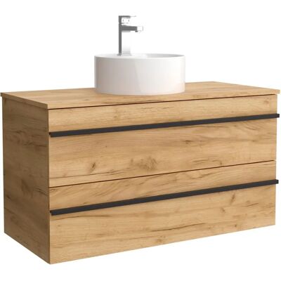Mueble de baño Salgar Roble - 100cm, Cajones con cierre suave, Lavabo de cerámica Mueble de baño Salgar Roble - 100cm, Cajones con cierre suave, Lavabo de cerámica