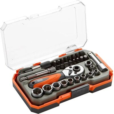 ALYCO Socket and Accessory Set - 31 Pieces - 1/4" - Chrome-Vanadium Steel ALYCO Socket and Accessory Set - 31 Pieces - 1/4" - Chrome-Vanadium Steel