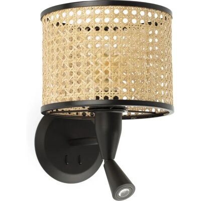 Faro Mambo Wall Light - E27, Black, Steel & Rattan, 30.5cm Faro Mambo Wall Light - E27, Black, Steel & Rattan, 30.5cm