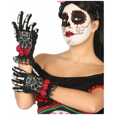 Gants Tête de Mort Noirs BigBuy pour Halloween - Gants Gants Tête de Mort Noirs BigBuy pour Halloween - Gants