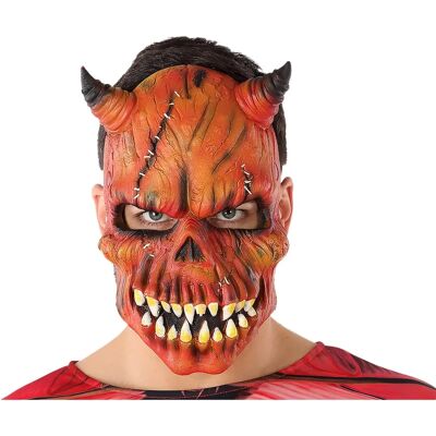 BigBuy Masque d'Halloween Diable Effrayant avec Cornes et Dents Orange BigBuy Masque d'Halloween Diable Effrayant avec Cornes et Dents Orange