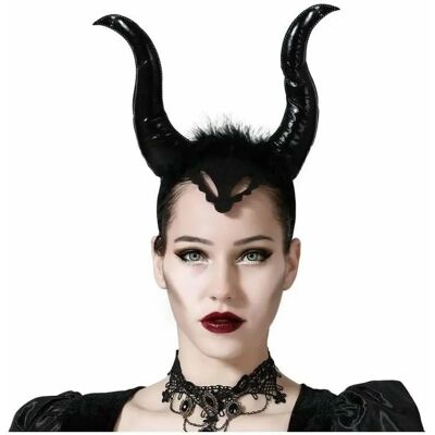 BigBuy Halloween Hoofdband met Maleficent hoorns zwart BigBuy Halloween Hoofdband met Maleficent hoorns zwart