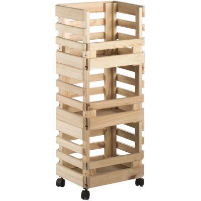 Carrito de almacenamiento de madera de pino - 3 cajas apilables - 90x38x30cm - Astigarraga Carrito de almacenamiento de madera de pino - 3 cajas apilables - 90x38x30cm - Astigarraga