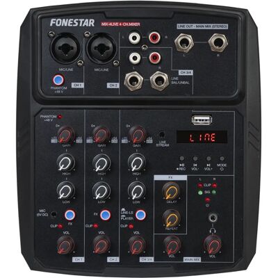 Fonestar Mix-4live - Mixer de áudio de 4 canais com streaming ao vivo Fonestar Mix-4live - Mixer de áudio de 4 canais com streaming ao vivo