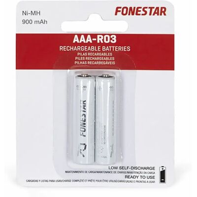 Fonestar Modelo R03 Pilhas Recarregáveis AAA - Pack de 2 Fonestar Modelo R03 Pilhas Recarregáveis AAA - Pack de 2