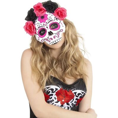 Maschera Katrina di Rubie's con fiori rosa e neri - Maschera Maschera Katrina di Rubie's con fiori rosa e neri - Maschera