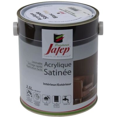 Peinture acrylique blanche satinée Jafep - Intérieur/Extérieur - 2,5L - Publicité Peinture acrylique blanche satinée Jafep - Intérieur/Extérieur - 2,5L - Publicité