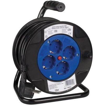 Alargador Solera - 15m, Negro/Azul - IP20, 4 enchufes Alargador Solera - 15m, Negro/Azul - IP20, 4 enchufes