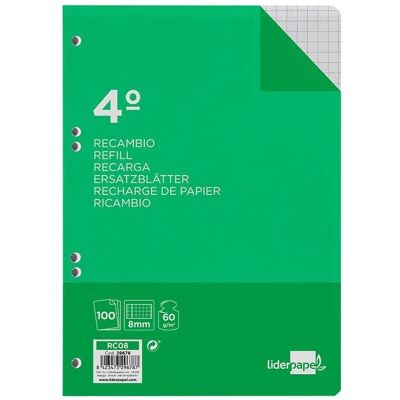 LIDERPAPEL Recharge - 100 feuilles 60g/m² perforation 6 trous 8mm LIDERPAPEL Recharge - 100 feuilles 60g/m² perforation 6 trous 8mm