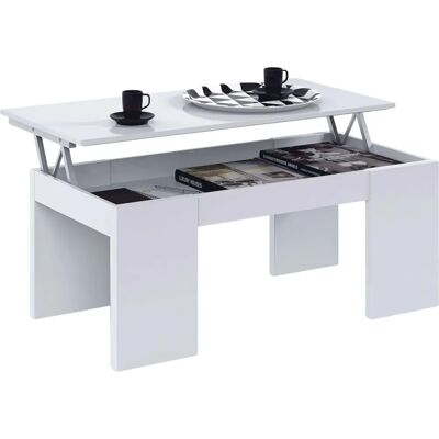 Mesa de centro Kendra blanca elevable - Mueble moderno rectangular Mesa de centro Kendra blanca elevable - Mueble moderno rectangular