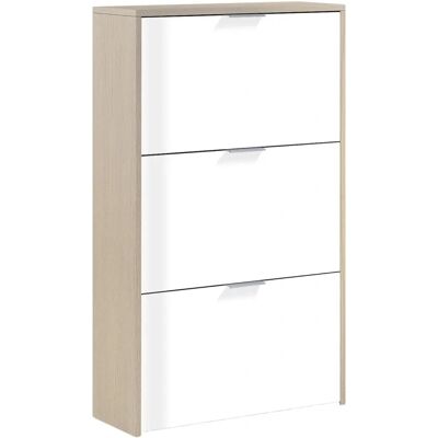 ALTRI Meuble à chaussures - 3 portes, pliantes, 18 paires, blanc & chêne - Publicité ALTRI Meuble à chaussures - 3 portes, pliantes, 18 paires, blanc & chêne - Publicité