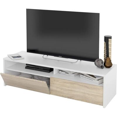 ALTRI - Meuble TV scandinave moderne avec 2 portes - Blanc brillant - Publicité ALTRI - Meuble TV scandinave moderne avec 2 portes - Blanc brillant - Publicité