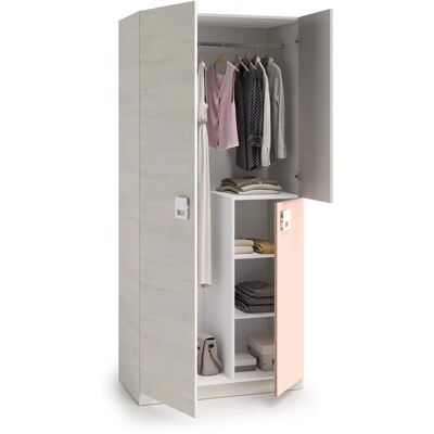 USINESTREET Mobelcenter – Armario 3 Puertas Juvenil e Infantil Nube – Blanco Alpes y Rosa – 90cm - Armario USINESTREET Mobelcenter – Armario 3 Puertas Juvenil e Infantil Nube – Blanco Alpes y Rosa – 90cm - Armario