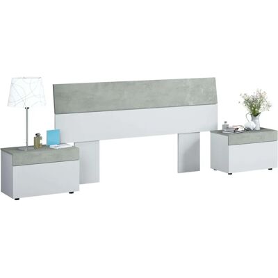 Duehome Cabecero con Mesitas - Blanco Artik y Gris Cemento - Cabecero con Mesitas Duehome Cabecero con Mesitas - Blanco Artik y Gris Cemento - Cabecero con Mesitas