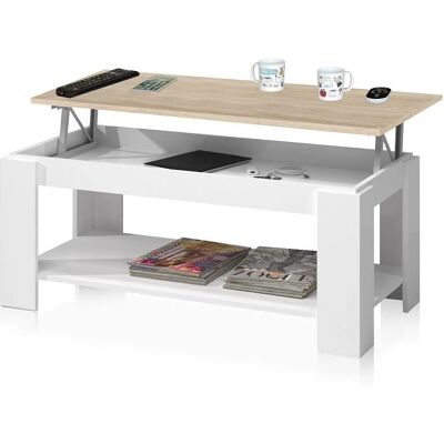 HABITDESIGN Duehome - Mesa de centro elevable Ambit Blanco Artik - Roble Canadiense HABITDESIGN Duehome - Mesa de centro elevable Ambit Blanco Artik - Roble Canadiense