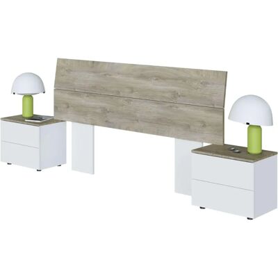 Cabecero y 2 Mesitas New Dreams - Blanco Artik y Roble Alaska - Conjunto de Dormitorio Cabecero y 2 Mesitas New Dreams - Blanco Artik y Roble Alaska - Conjunto de Dormitorio