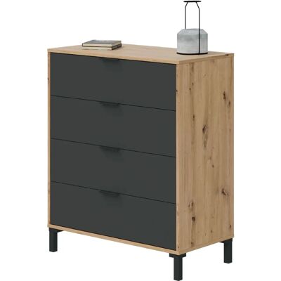 Altri Enzo Szafka na szuflady - Roble Nodi y Gris Antracita - 4 Szuflady - Magazynowanie w sypialni Altri Enzo Szafka na szuflady - Roble Nodi y Gris Antracita - 4 Szuflady - Magazynowanie w sypialni