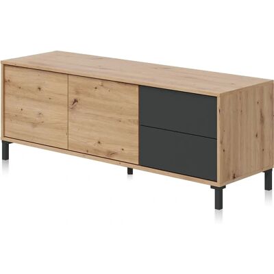 ALTRI Credenza - Buffet moderno con 2 puertas - Mueble TV - 130x41h47cm - Roble y Antracita ALTRI Credenza - Buffet moderno con 2 puertas - Mueble TV - 130x41h47cm - Roble y Antracita