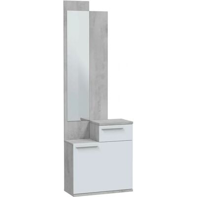 Miroytengo Mueble recibidor moderno con espejo y zapatero blanco y cemento Miroytengo Mueble recibidor moderno con espejo y zapatero blanco y cemento