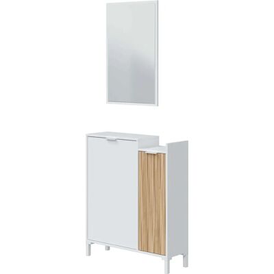 Fores Mobelcenter Ethna Mueble Recibidor - Blanco y Natural - Espejo 77x91cm Fores Mobelcenter Ethna Mueble Recibidor - Blanco y Natural - Espejo 77x91cm
