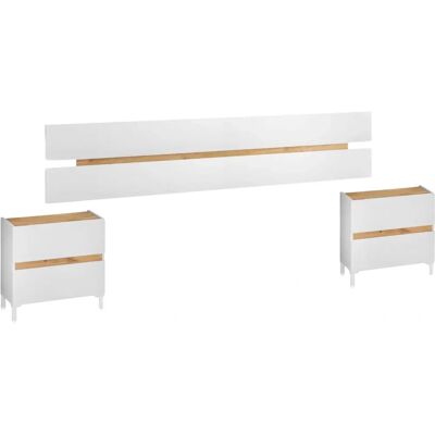 Miroytengo - Bedset met hoofdbord en 2 nachtkastjes - Wit Artik, Eiken Nodi - 216cm x 35cm x 100cm Miroytengo - Bedset met hoofdbord en 2 nachtkastjes - Wit Artik, Eiken Nodi - 216cm x 35cm x 100cm