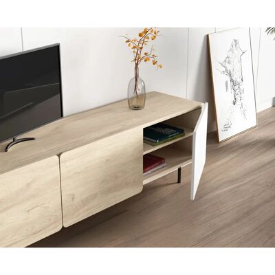 Meuble TV Herdasa en Chêne Clair et Blanc - 3 Portes - 54cm Hauteur, 180cm Largeur, 43cm Profondeur - Design Minimaliste - Publicité Meuble TV Herdasa en Chêne Clair et Blanc - 3 Portes - 54cm Hauteur, 180cm Largeur, 43cm Profondeur - Design Minimaliste - Publicité
