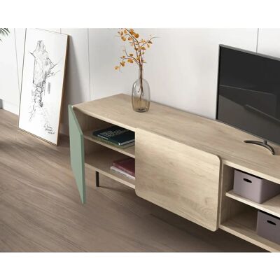 Herdasa - Mueble de TV Moderno - Colección Biscuit - Melamina - 2 Puertas - 2 Estantes - Acabado Madera Herdasa - Mueble de TV Moderno - Colección Biscuit - Melamina - 2 Puertas - 2 Estantes - Acabado Madera