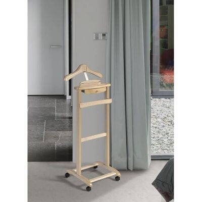 Herdasa Mesita de noche de madera de haya con ruedas - Galán de Noche Herdasa Mesita de noche de madera de haya con ruedas - Galán de Noche