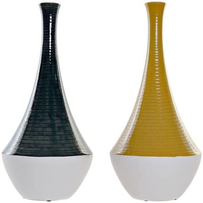DKD Home Decor Bleu Ocre Céramique Urbaine - Vase DKD Home Decor Bleu Ocre Céramique Urbaine - Vase