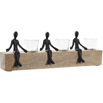 Support de Bougie DKD Home Decor - Noir Marron Transparent Aluminium Bois de Mango Support de Bougie DKD Home Decor - Noir Marron Transparent Aluminium Bois de Mango