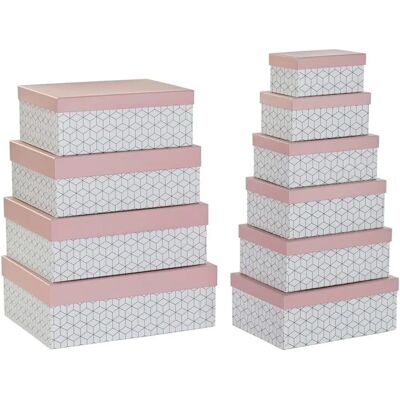 DKD Home Decor Ensemble de Boîtes de Rangement - Rose Clair, Blanc, Doré - Boîtes de rangement DKD Home Decor Ensemble de Boîtes de Rangement - Rose Clair, Blanc, Doré - Boîtes de rangement